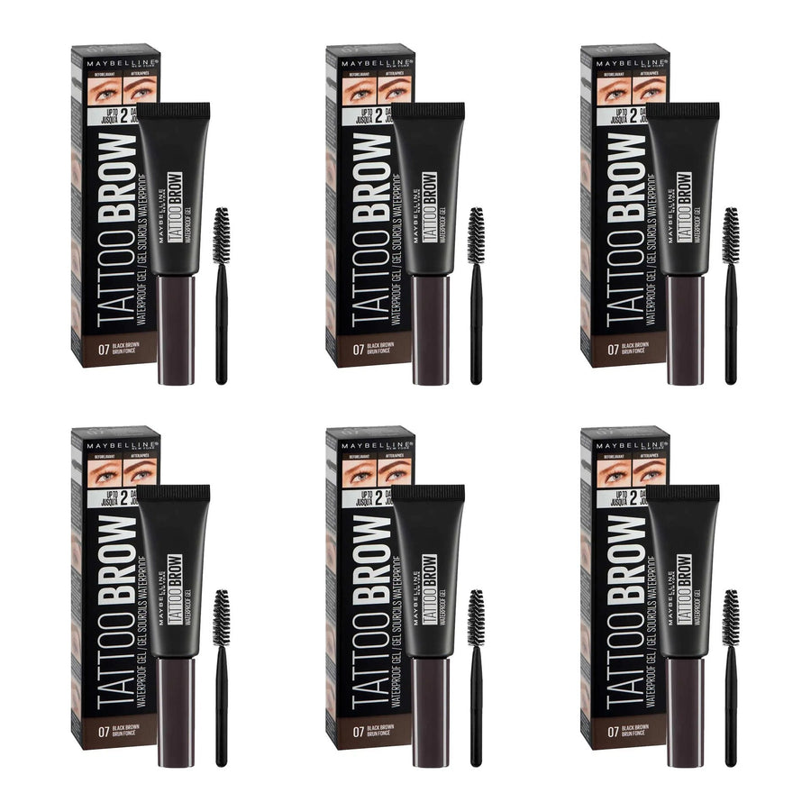 Maybelline New York Tattoo Brow Waterproof Gel, 07 Black Brown - 6 Pack