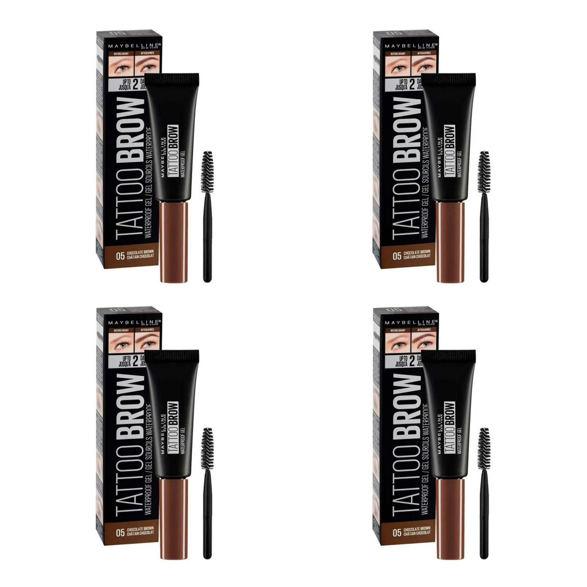 Maybelline New York Tattoo Brow Waterproof Gel, 05 Chocolate Brown - 4 Pack