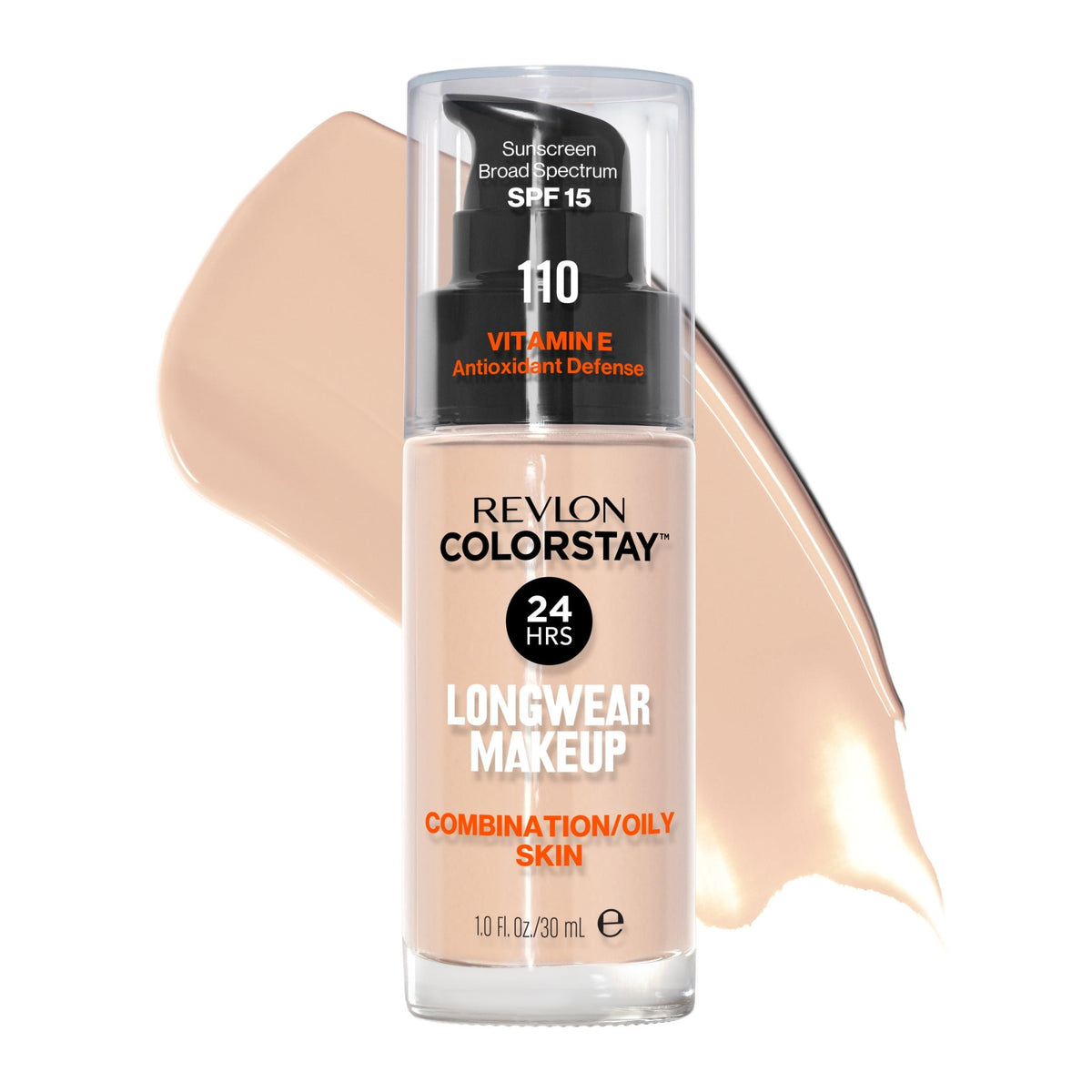 Revlon ColorStay Liquid Foundation Makeup, Matte Finish, Combination/Oily Skin, SPF 15, 110 Ivory, 1 fl oz