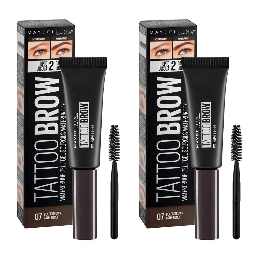 Maybelline New York Tattoo Brow Waterproof Gel, 07 Black Brown - 2 Pack