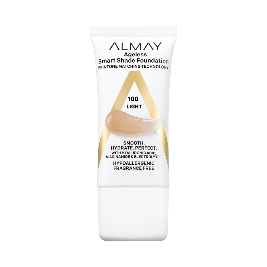 Almay Ageless Smart Shade Liquid Foundation Makeup, Hypoallergenic, 100 Light, 1 fl oz