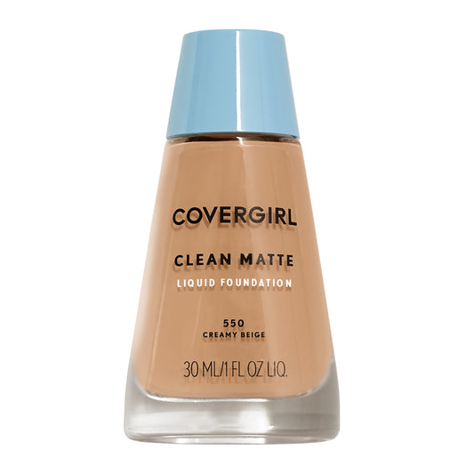 COVERGIRL Clean Matte Liquid Foundation, 550 Creamy Beige, 1 fl oz, Liquid Foundation, Matte Foundation, Lightweight Foundation, Moisturizing Foundation, Water Based Foundation