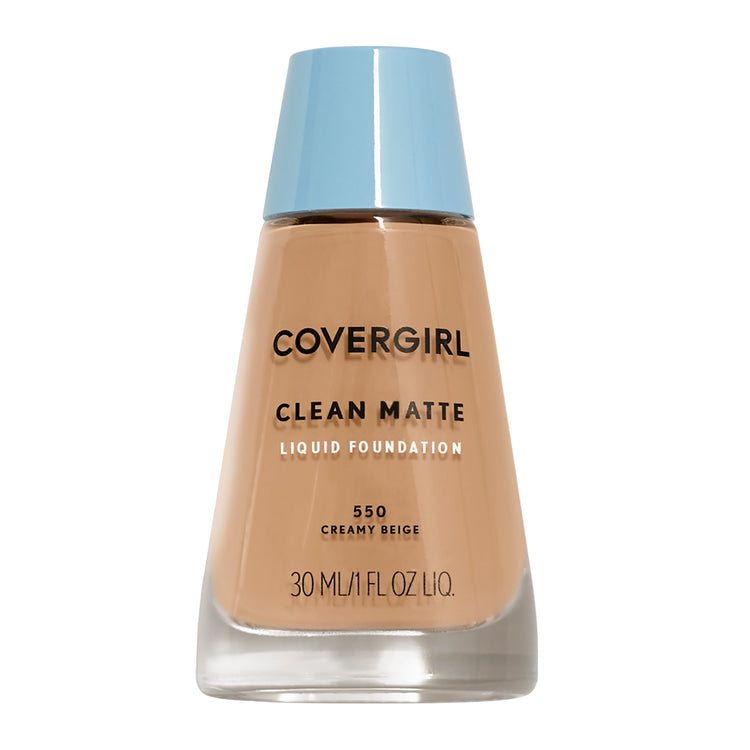 COVERGIRL Clean Matte Liquid Foundation, 550 Creamy Beige, 1 fl oz, Liquid Foundation, Matte Foundation, Lightweight Foundation, Moisturizing Foundation, Water Based Foundation