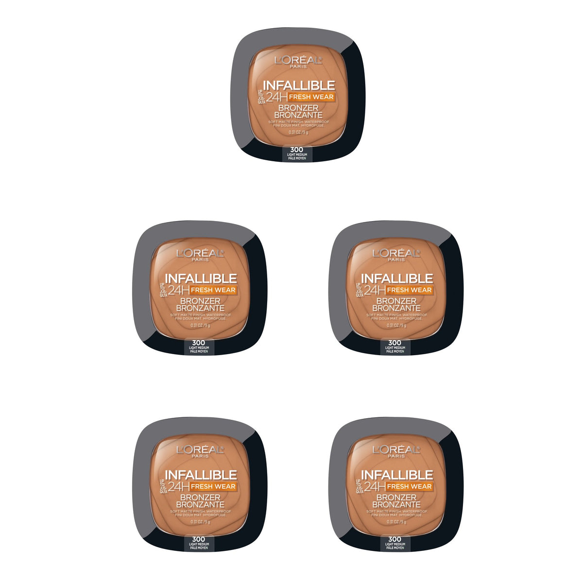 L'Oreal Paris Infallible Up to 24H Bronzer, Light Medium, Pack of 5