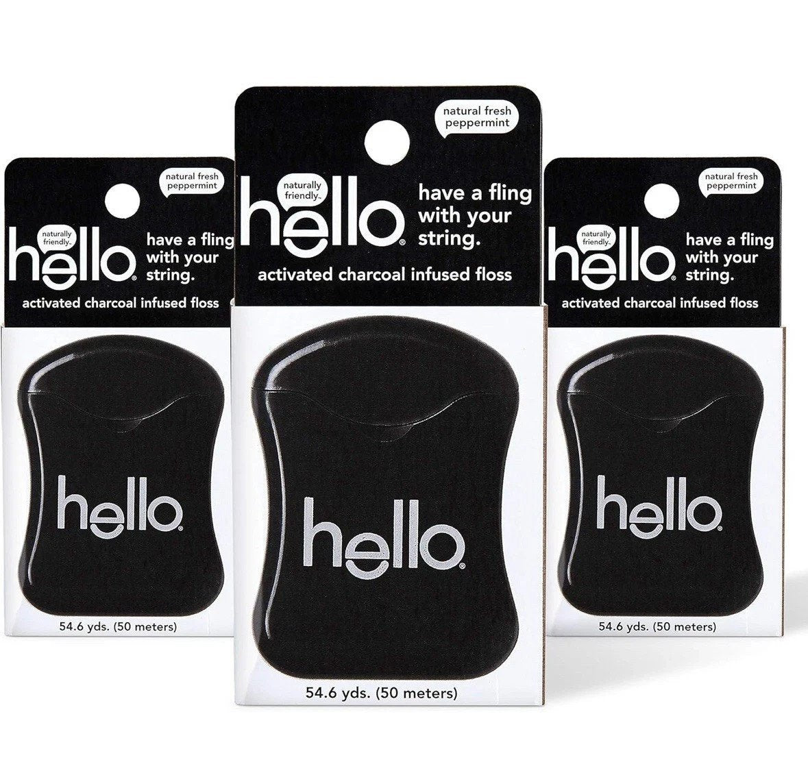 Hello Activated Charcoal Infused Dental Floss 54.6 yds- Pack of 3