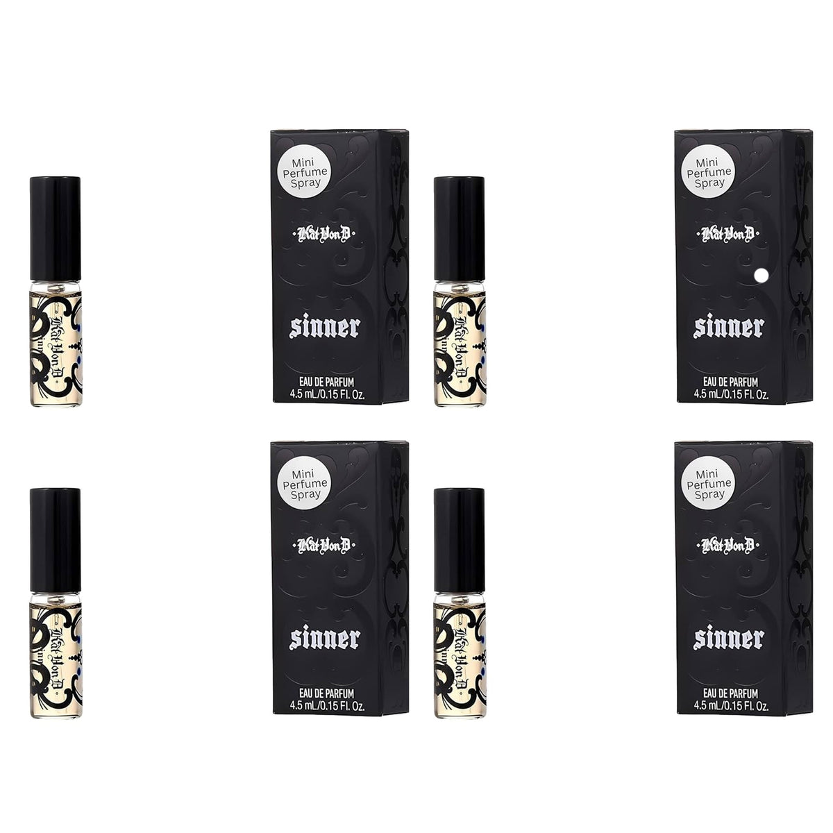KAT VON D Eau de Parfum SINNER Deluxe Travel Size (4.5ml/.15oz), Pack of 4