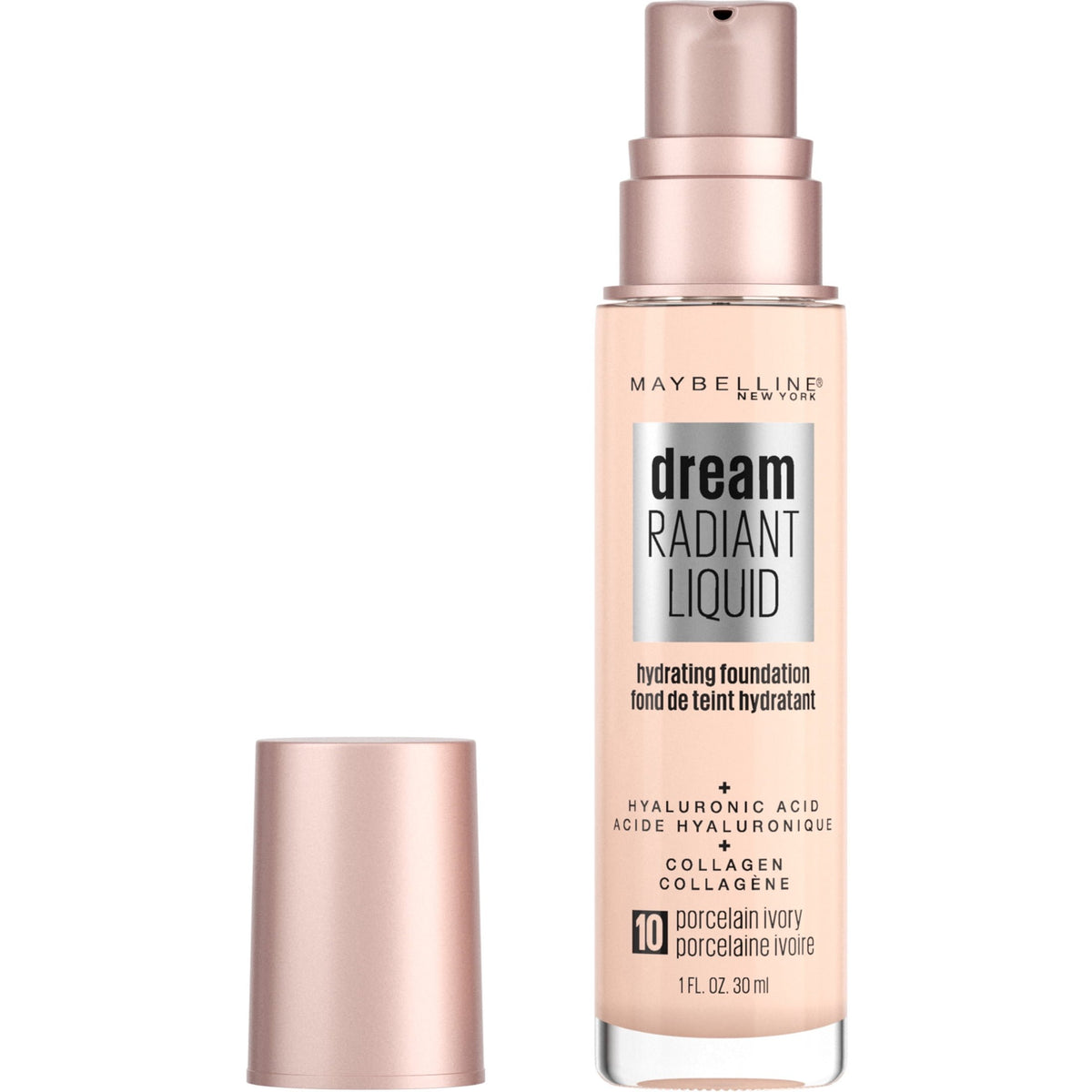 Maybelline Dream Radiant Liquid Foundation Makeup, 10 Porcelain Ivory, 1 fl oz