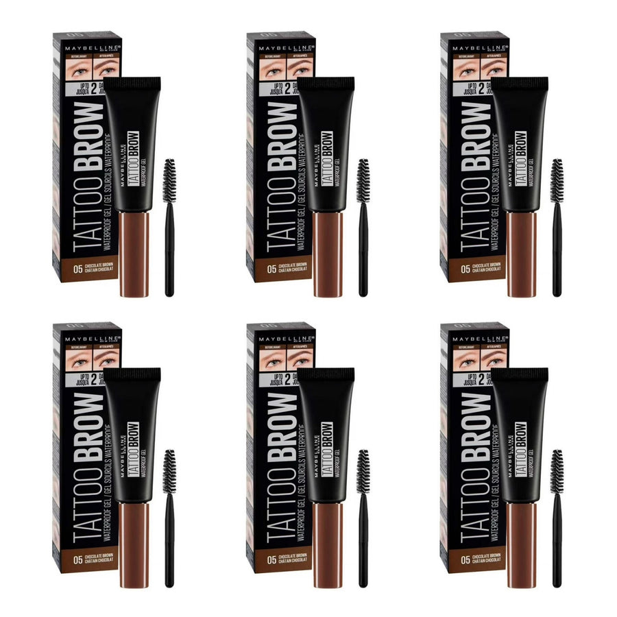 Maybelline New York Tattoo Brow Waterproof Gel, 05 Chocolate Brown - 6 Pack