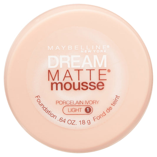 Maybelline Dream Matte Mousse Foundation, Porcelain Ivory, for All Skin Types, 0.64 oz