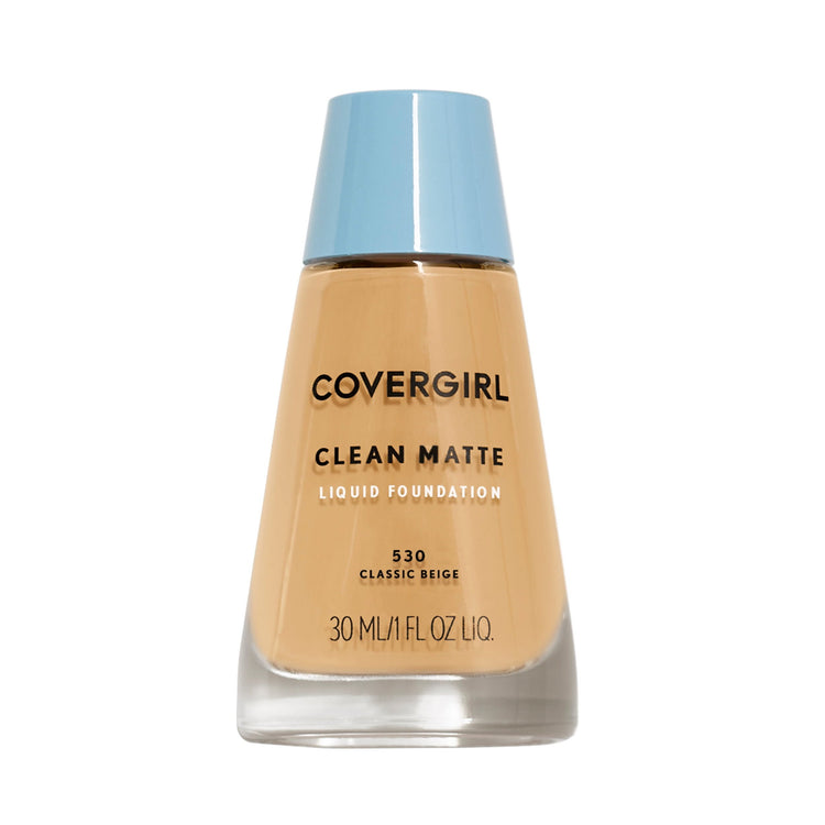COVERGIRL Clean Matte Liquid Foundation, 530 Classic Beige, 1 fl oz, Liquid Foundation, Matte Foundation, Lightweight Foundation, Moisturizing Foundation, Water Based Foundation