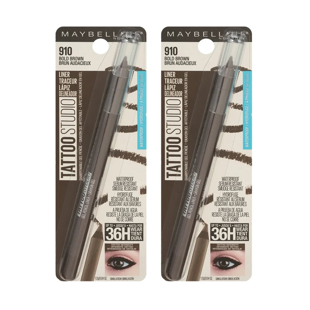 Maybelline Tattoo Studio Waterproof Eyeliner Pencil Makeup, Bold Brown, Pack of 2