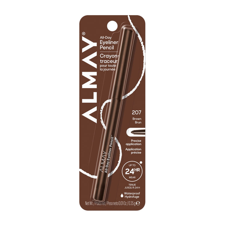 Almay All-Day Eyeliner Pencil, Precision Tip Eye Makeup, Hypoallergenic, Built-In Sharpener, 207 Brown, 0.01 oz