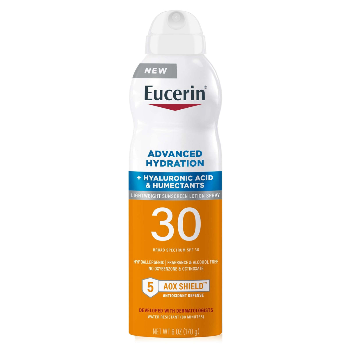 Eucerin Advanced Hydration SPF 30 Sunscreen Spray, Hypoallergenic, Fragrance & Alcohol Free, 6 oz