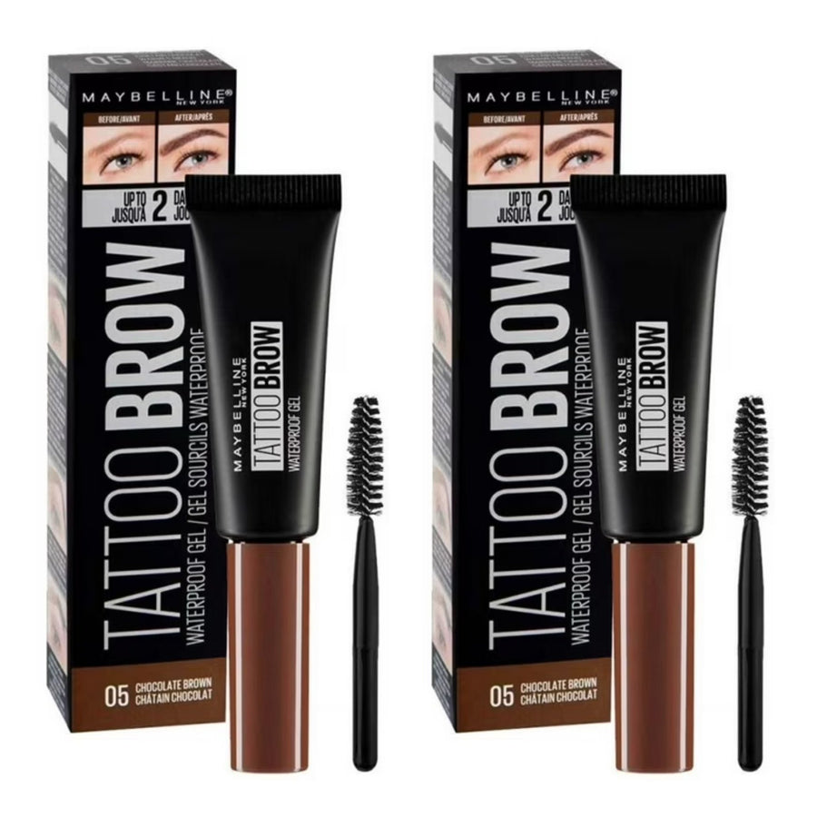Maybelline New York Tattoo Brow Waterproof Gel, 05 Chocolate Brown - 2 Pack