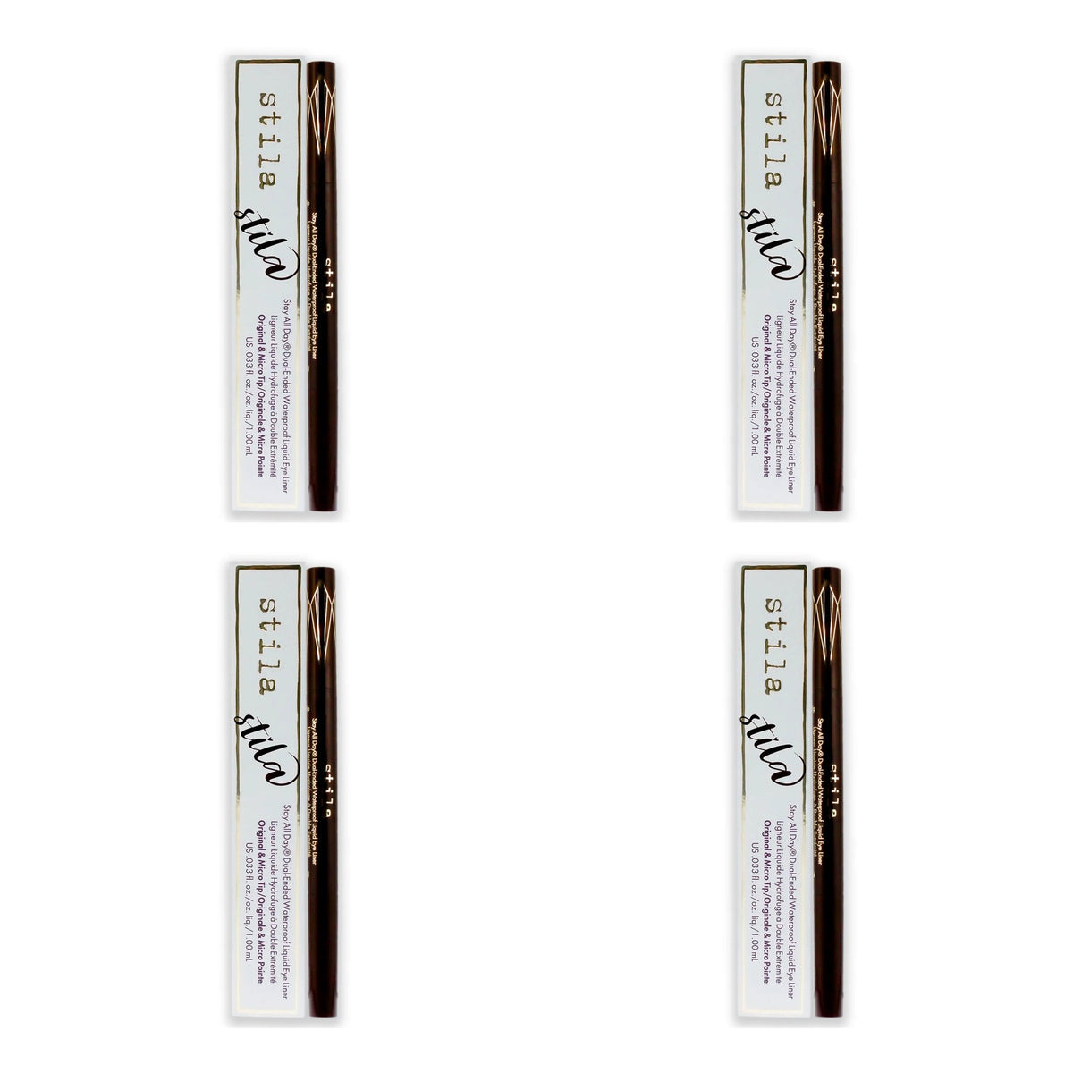 Stila Stay All Day Dual-Ended Waterproof Liquid Eye Liner, Dark Brown, 0.033 oz - 4 Pack