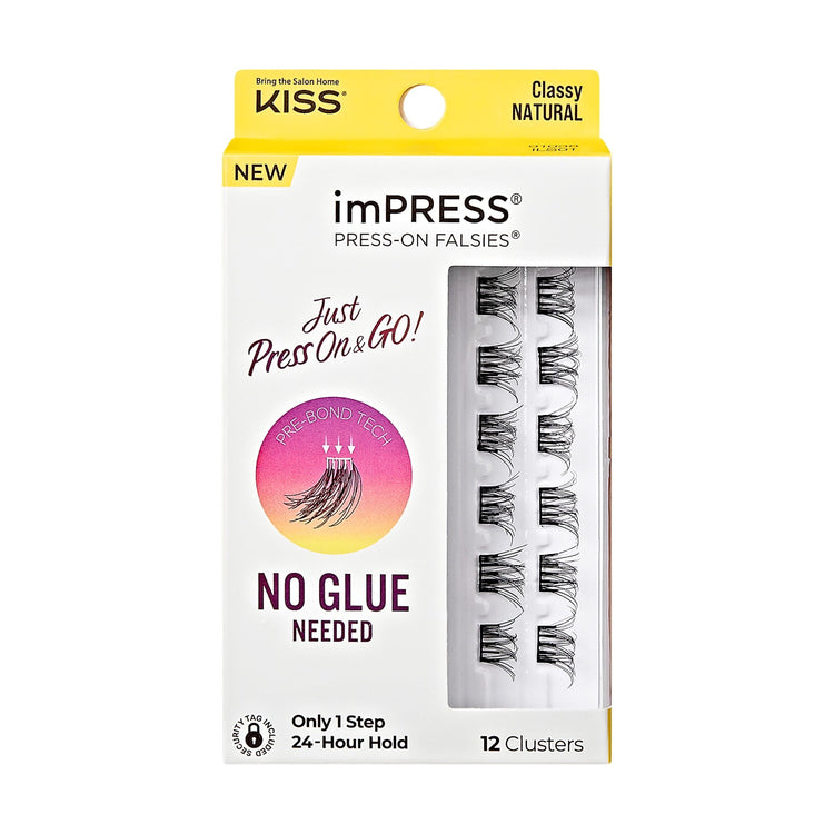 KISS imPRESS Falsies Press On Self Adhesive Eyelashes, Classy, Black, 12 Lash Clusters