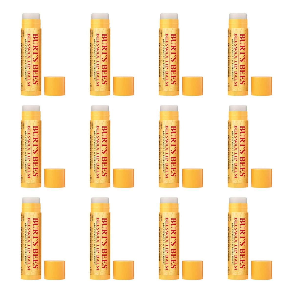 Burt's Bees 100% Natural Origin Moisturizing Lip Balm, Beeswax, 12 Pack