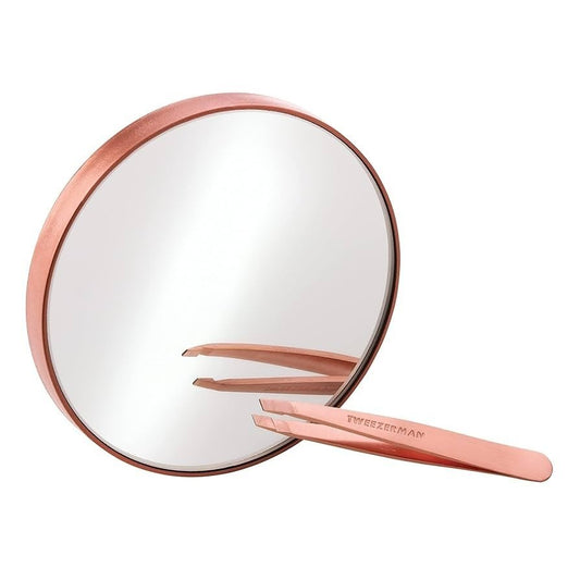 Tweezerman Rose Gold Slant Tweezer and 10X Mirror, Rose Gold Set