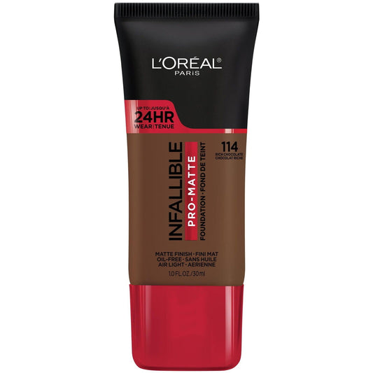 L'Oreal Paris Infallible Pro Matte Liquid Foundation Makeup, 114 Rich Chocolate