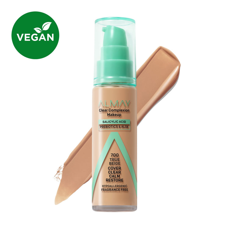 Almay Clear Complexion Foundation Makeup, Hypoallergenic, 700 True Beige, 1 fl oz
