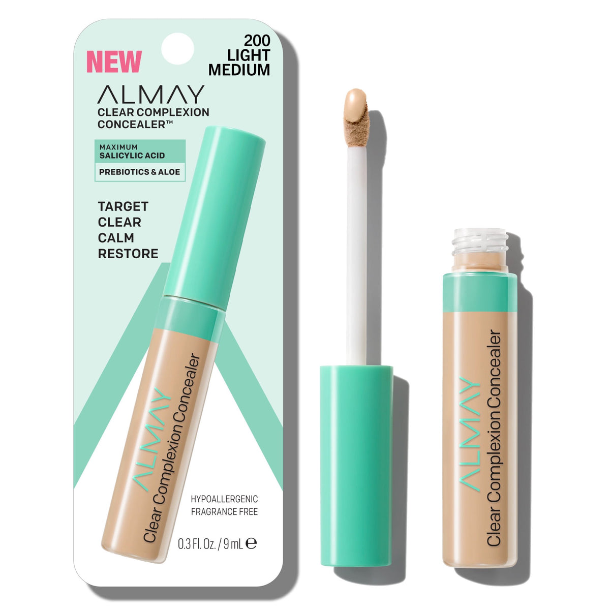 Almay Clear Complexion Concealer Makeup, Hypoallergenic, 200 Light/Medium, 0.3 fl oz