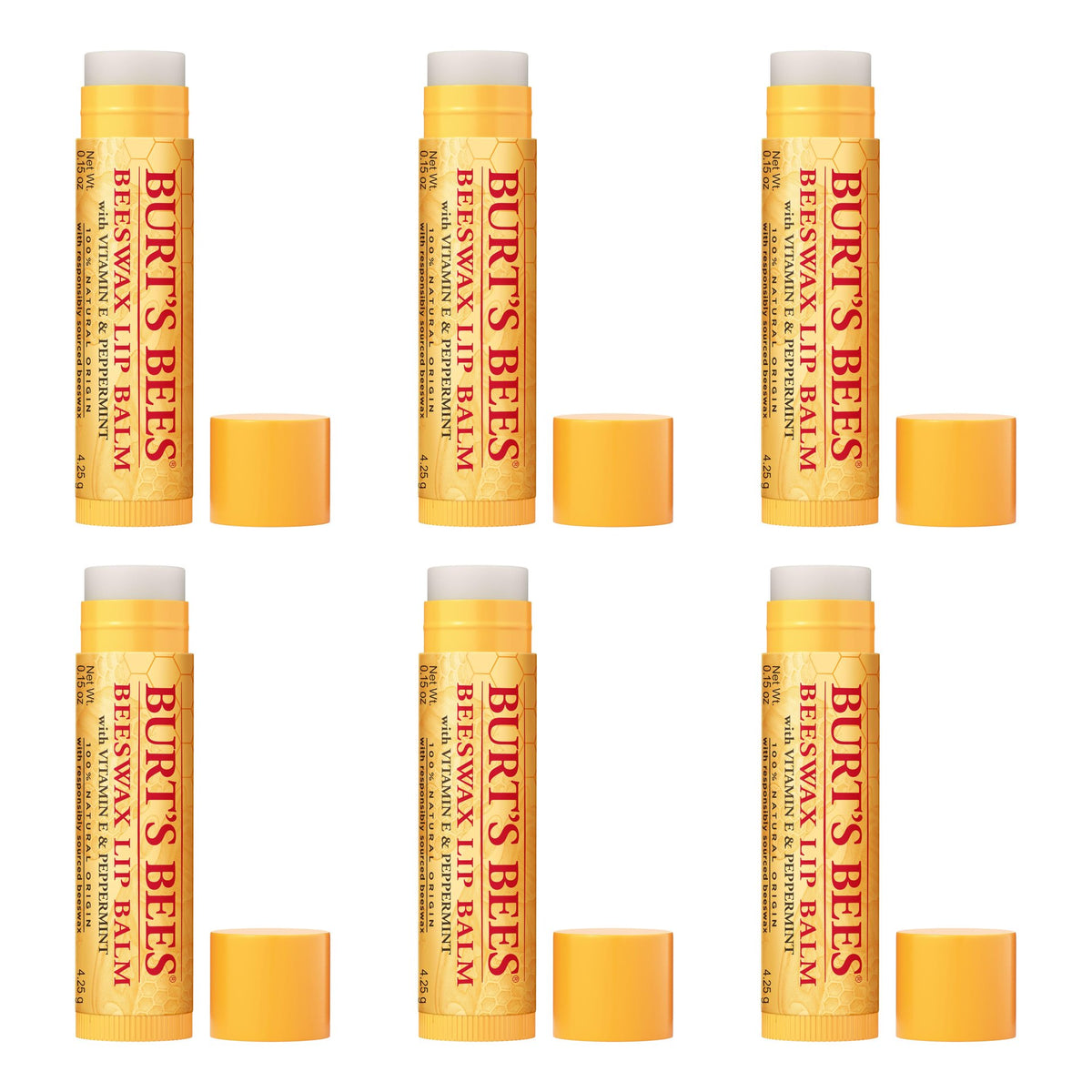 Burt's Bees 100% Natural Origin Moisturizing Lip Balm, Beeswax, 6 Pack