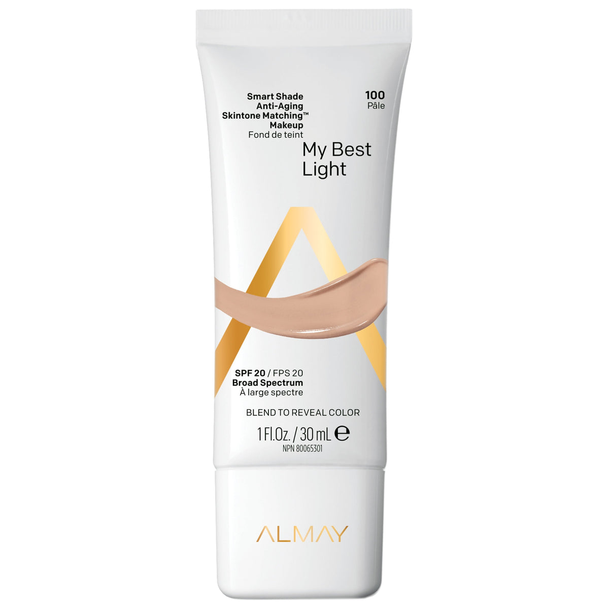 Almay Smart Shade Anti-Aging Skin Tone Matching Makeup, 100 My Best Light, 0.094