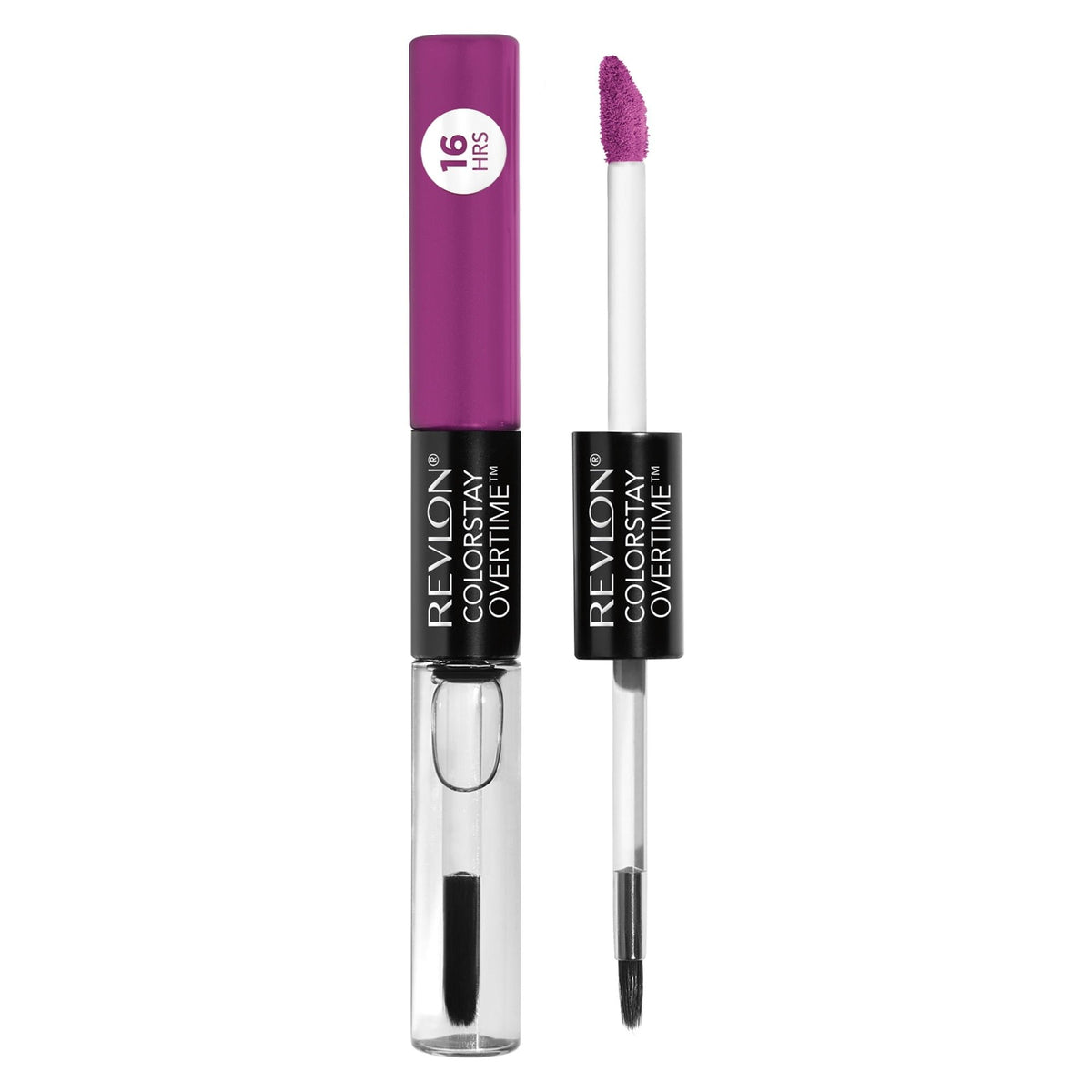 Revlon ColorStay Overtime Lipcolor, Dual Ended Longwearing Liquid Lipstick with Clear Lip Gloss, with Vitamin E, 520 Neverending Purple, 0.07 fl oz