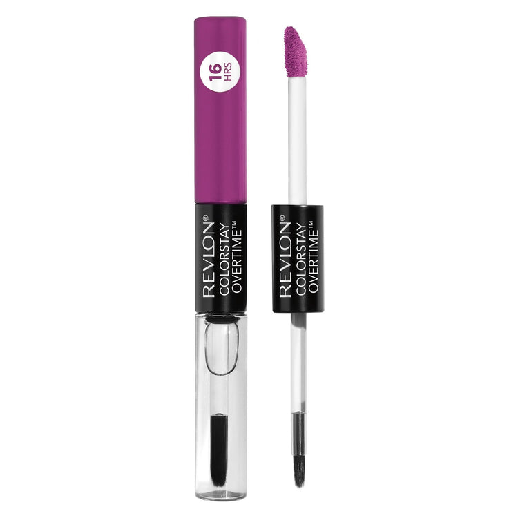 Revlon ColorStay Overtime Lipcolor, Dual Ended Longwearing Liquid Lipstick with Clear Lip Gloss, with Vitamin E, 520 Neverending Purple, 0.07 fl oz