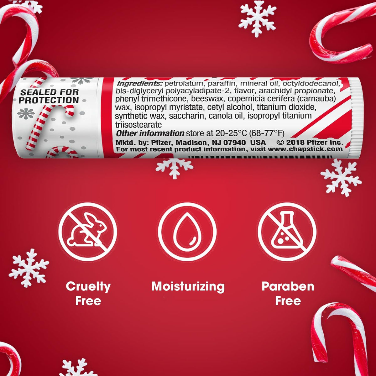 ChapStick Bulk Lip Balm, Candy Cane – Fresh & Minty Lip Moisturizer, 12-Pack