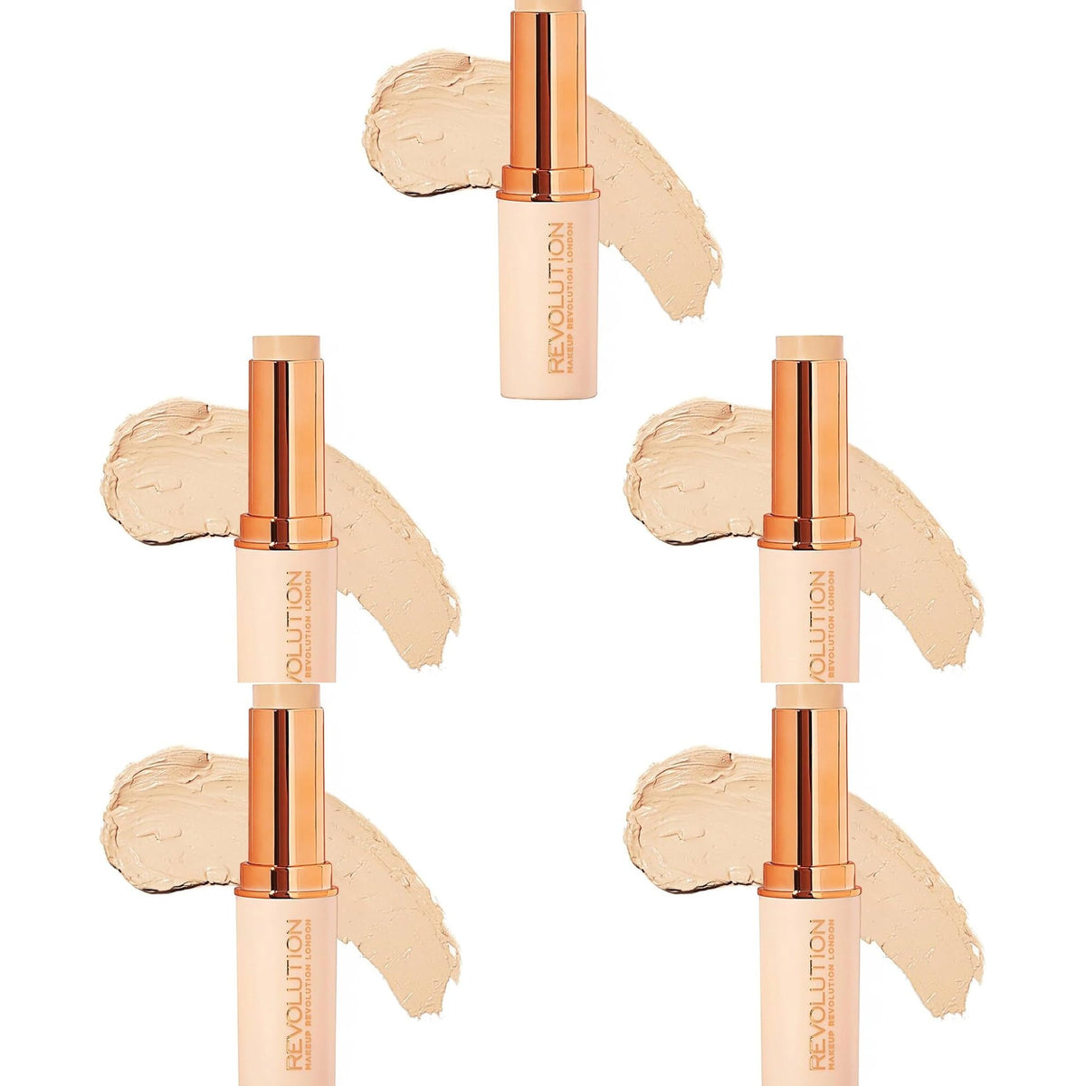 Makeup Revolution Fast Base Stick Foundation, Flawless Skin & Matte Finish, F1 for Fair Skin - 5 Pack