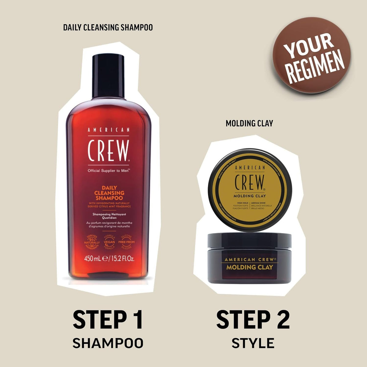 American Crew Men's Hair Molding Clay, Strong Hold & Medium Shine