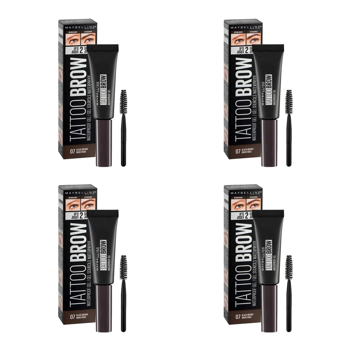 Maybelline New York Tattoo Brow Waterproof Gel, 07 Black Brown - 4 Pack