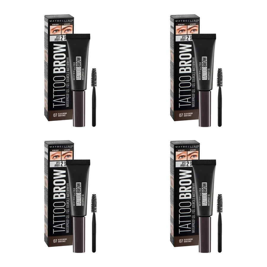 Maybelline New York Tattoo Brow Waterproof Gel, 07 Black Brown - 4 Pack
