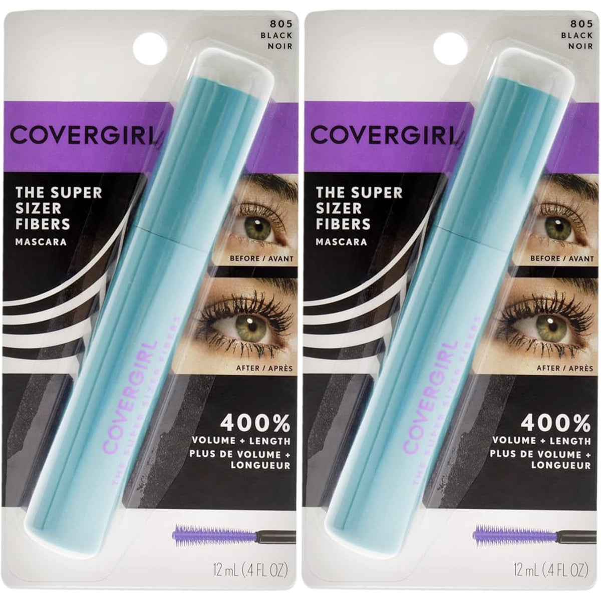 CoverGirl The Super Sizer Fibers Mascara, Black, .18 fl oz, Pack Of 2
